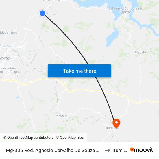 Mg-335 Rod. Agnésio Carvalho De Souza Km 80,8 Sul to Itumirim map