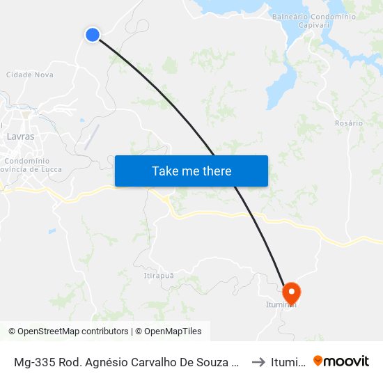 Mg-335 Rod. Agnésio Carvalho De Souza Km 82,2 Sul to Itumirim map