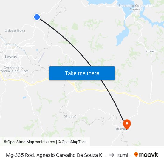 Mg-335 Rod. Agnésio Carvalho De Souza Km 83,0 Norte to Itumirim map