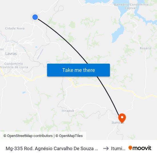 Mg-335 Rod. Agnésio Carvalho De Souza Km 83,2 Sul to Itumirim map