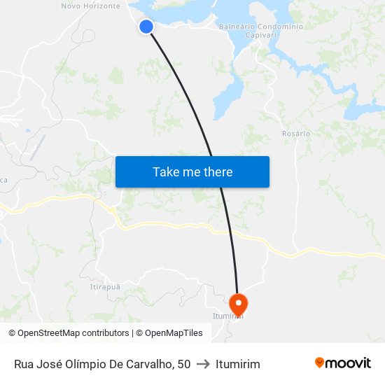 Rua José Olímpio De Carvalho, 50 to Itumirim map