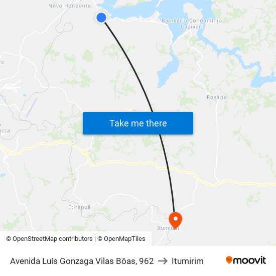 Avenida Luís Gonzaga Vilas Bôas, 962 to Itumirim map
