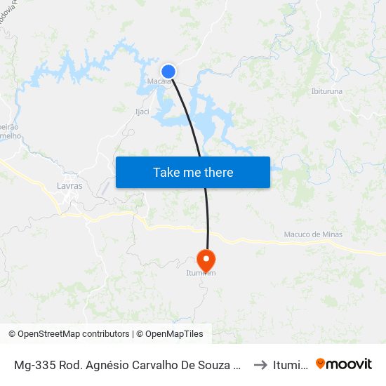 Mg-335 Rod. Agnésio Carvalho De Souza Km 71,4 Sul to Itumirim map