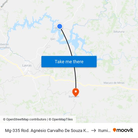 Mg-335 Rod. Agnésio Carvalho De Souza Km 72,3 Norte to Itumirim map