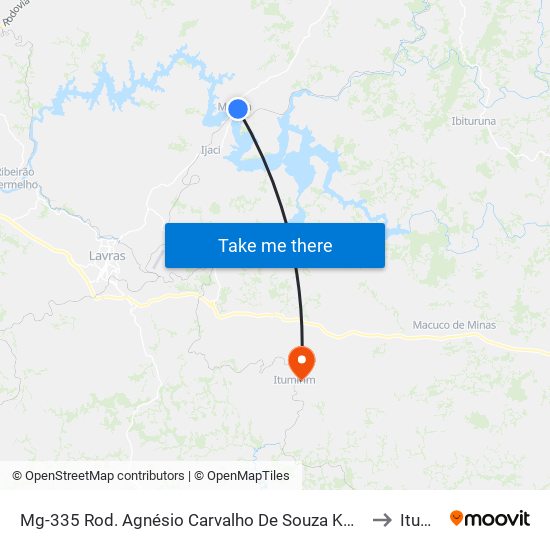 Mg-335 Rod. Agnésio Carvalho De Souza Km 73,1 Norte | Entr. Macaia to Itumirim map