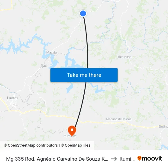 Mg-335 Rod. Agnésio Carvalho De Souza Km 60,2 Norte to Itumirim map