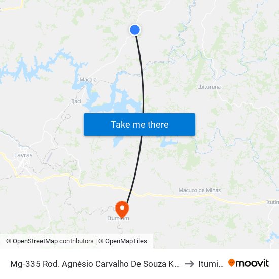 Mg-335 Rod. Agnésio Carvalho De Souza Km 62,6 Norte to Itumirim map