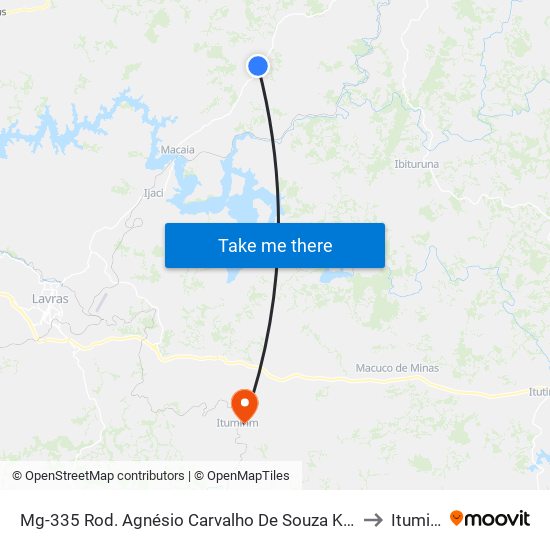 Mg-335 Rod. Agnésio Carvalho De Souza Km 63,9 Norte to Itumirim map