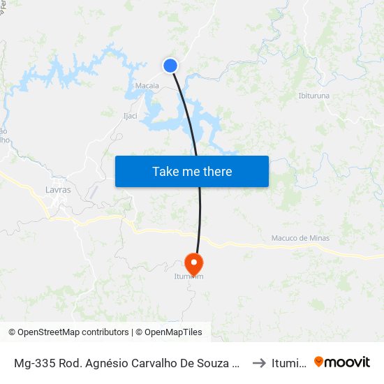 Mg-335 Rod. Agnésio Carvalho De Souza Km 69,6 Sul to Itumirim map
