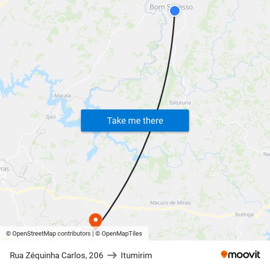 Rua Zéquinha Carlos, 206 to Itumirim map