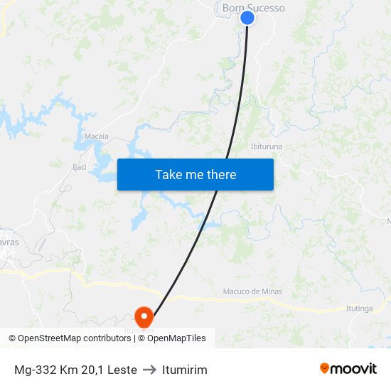 Mg-332 Km 20,1 Leste to Itumirim map