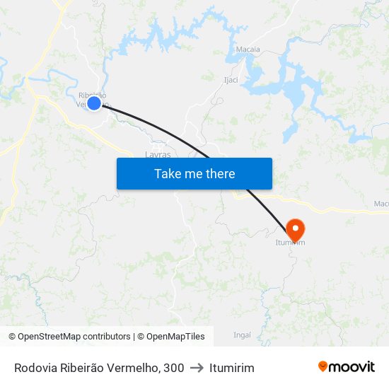 Rodovia Ribeirão Vermelho, 300 to Itumirim map