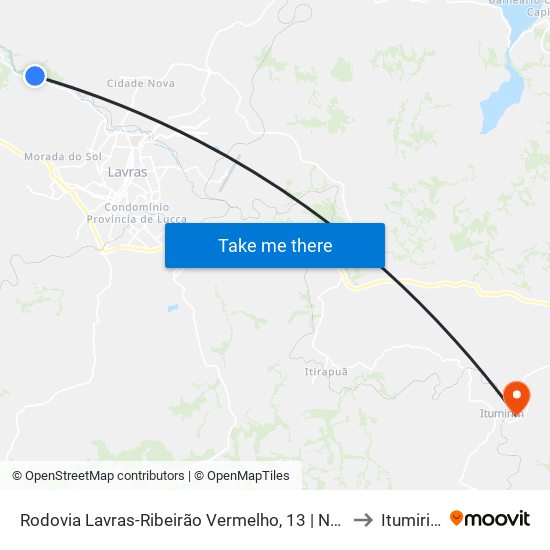 Rodovia Lavras-Ribeirão Vermelho, 13 | Nutrili to Itumirim map