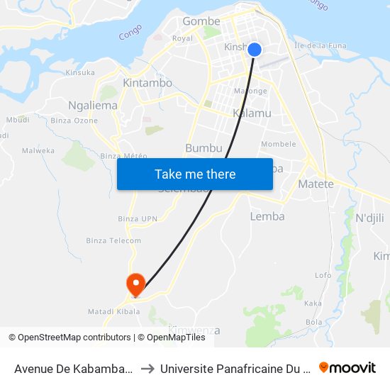 Avenue De Kabambare, 53 to Universite Panafricaine Du Congo map