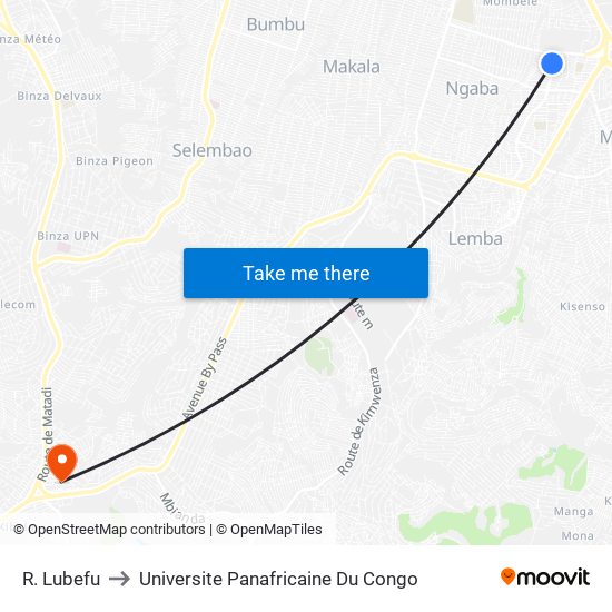 R. Lubefu to Universite Panafricaine Du Congo map