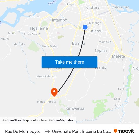 Rue De Momboyo, 41 to Universite Panafricaine Du Congo map