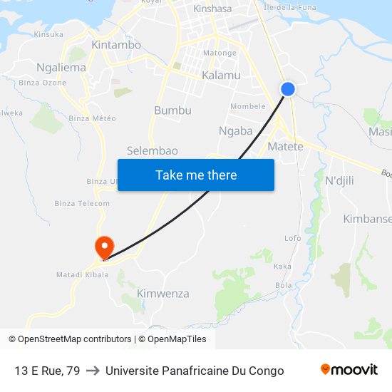 13 E Rue, 79 to Universite Panafricaine Du Congo map