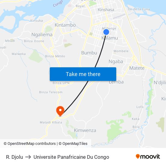 R. Djolu to Universite Panafricaine Du Congo map
