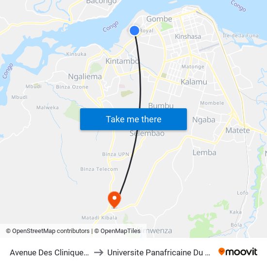 Avenue Des Cliniques, 13 to Universite Panafricaine Du Congo map