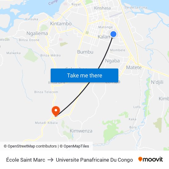 École Saint Marc to Universite Panafricaine Du Congo map