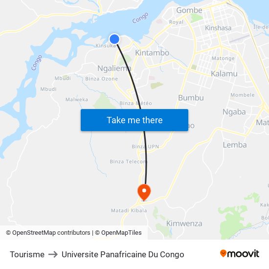 Tourisme to Universite Panafricaine Du Congo map