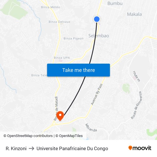 R. Kinzoni to Universite Panafricaine Du Congo map