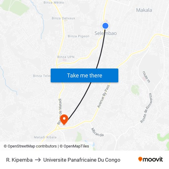 R. Kipemba to Universite Panafricaine Du Congo map