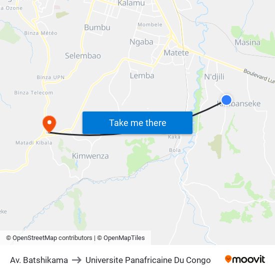 Av. Batshikama to Universite Panafricaine Du Congo map
