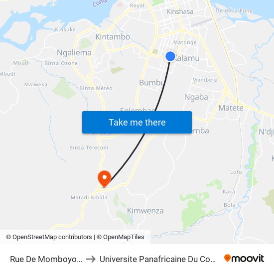 Rue De Momboyo, 1 to Universite Panafricaine Du Congo map