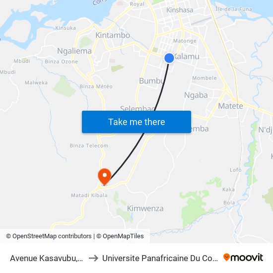 Avenue Kasavubu, 27 to Universite Panafricaine Du Congo map