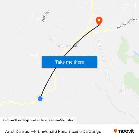 Arret De Bus to Universite Panafricaine Du Congo map