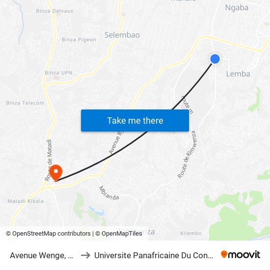 Avenue Wenge, 10 to Universite Panafricaine Du Congo map