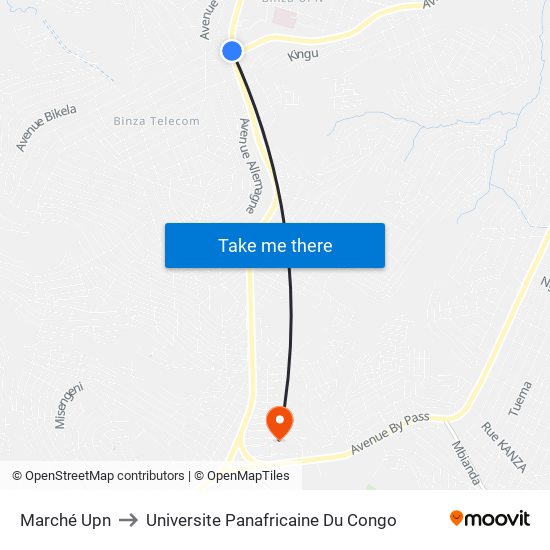 Marché Upn to Universite Panafricaine Du Congo map