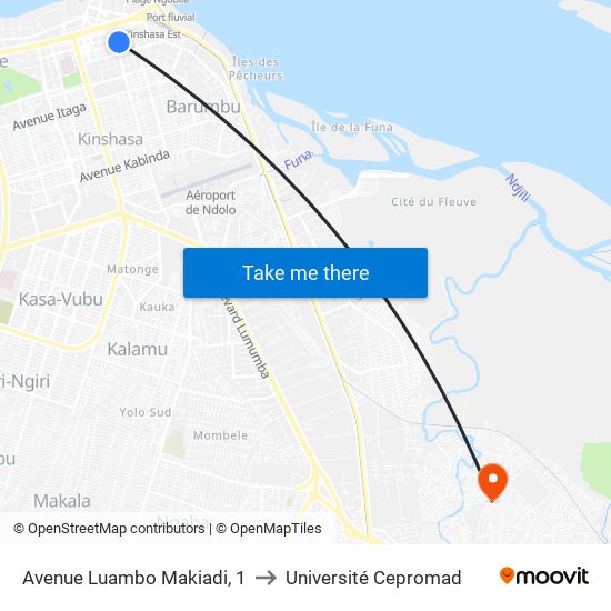 Avenue Luambo Makiadi, 1 to Université Cepromad map
