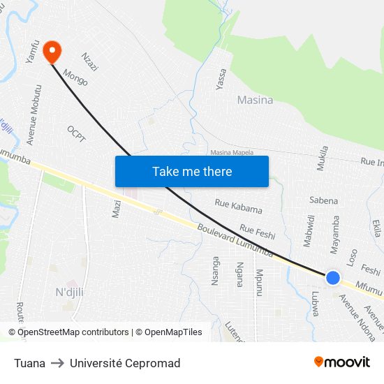 Tuana to Université Cepromad map