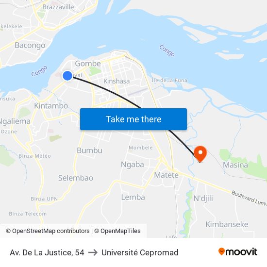 Av. De La Justice, 54 to Université Cepromad map