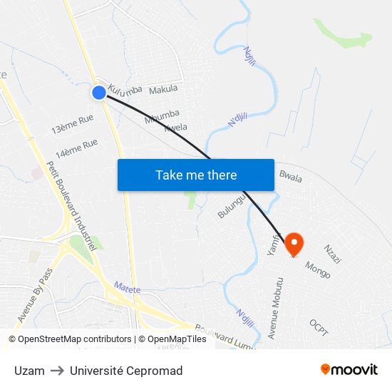 Uzam to Université Cepromad map