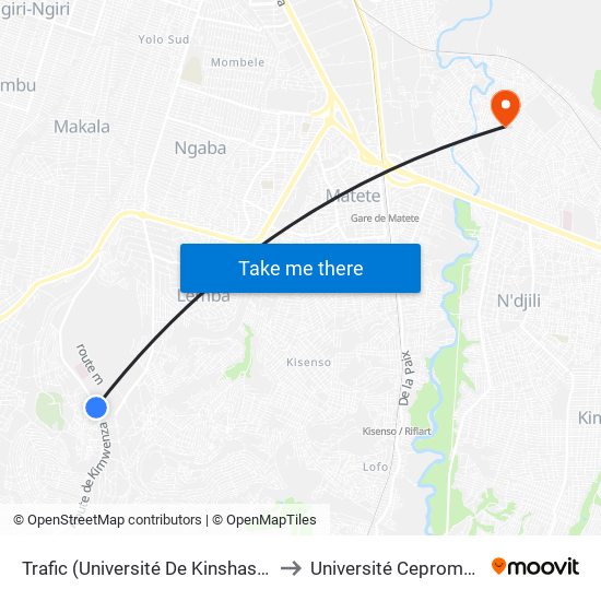 Trafic (Université De Kinshasa) to Université Cepromad map