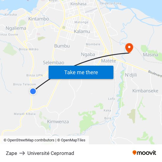 Zape to Université Cepromad map