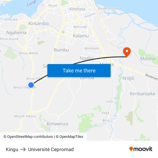 Kingu to Université Cepromad map