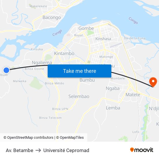 Av. Betambe to Université Cepromad map