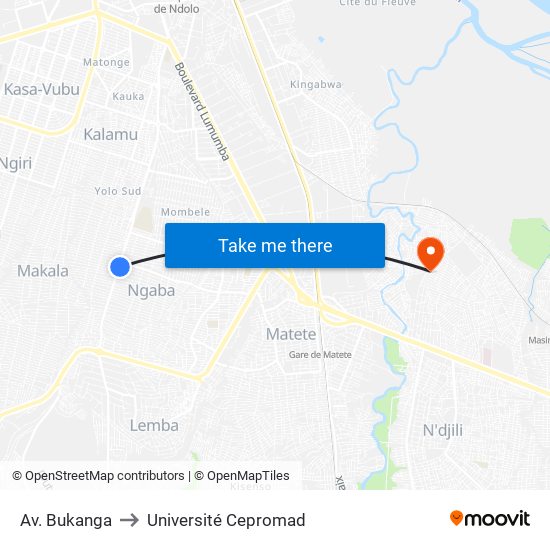 Av. Bukanga to Université Cepromad map