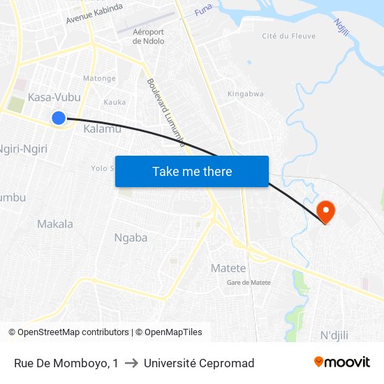 Rue De Momboyo, 1 to Université Cepromad map