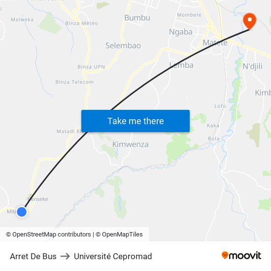 Arret De Bus to Université Cepromad map