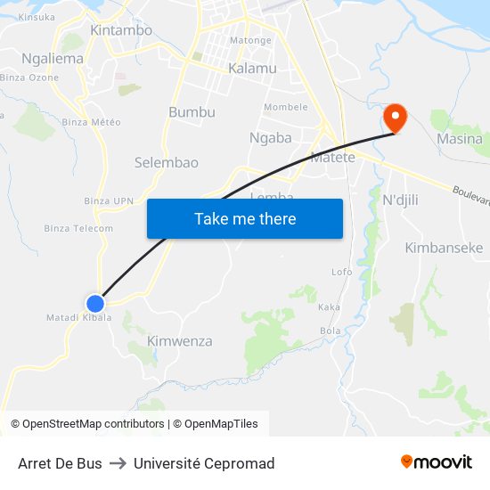 Arret De Bus to Université Cepromad map