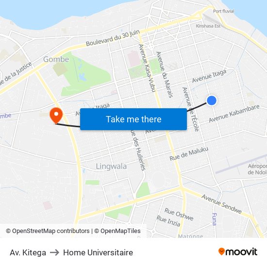 Av. Kitega to Home Universitaire map