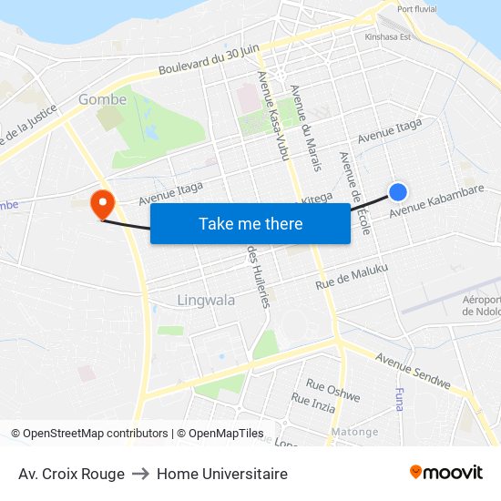 Av. Croix Rouge to Home Universitaire map