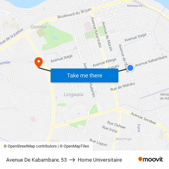 Avenue De Kabambare, 53 to Home Universitaire map