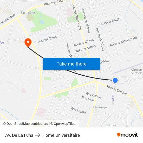 Av. De La Funa to Home Universitaire map