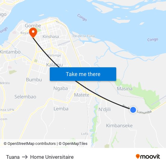 Tuana to Home Universitaire map
